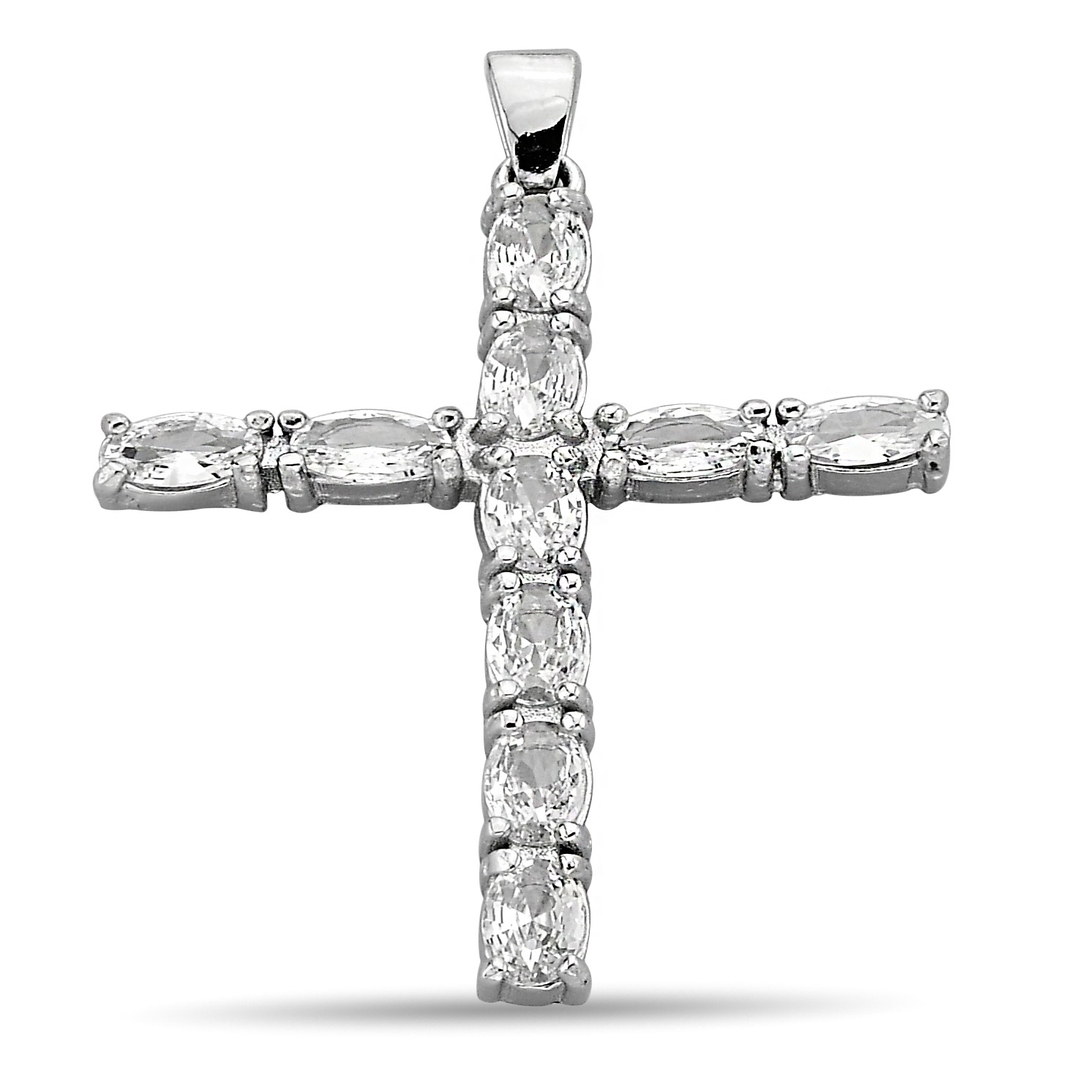 CROSS PENDANT WITH OVAL ZIRCONIA STONE