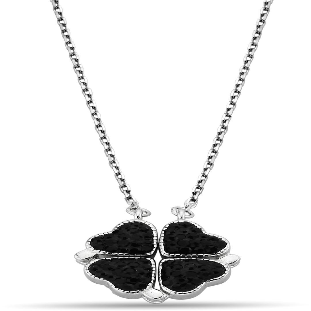 BLACK STONE CLOVER ZIRCON NECKLACE