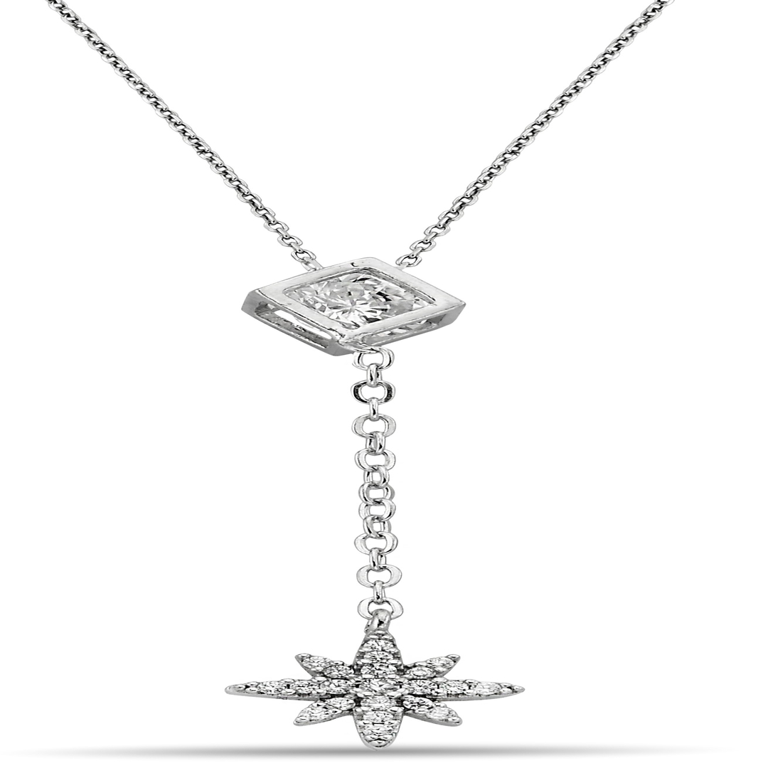 CUBE AND STAR FIGURE ZIRCON NECKLACE