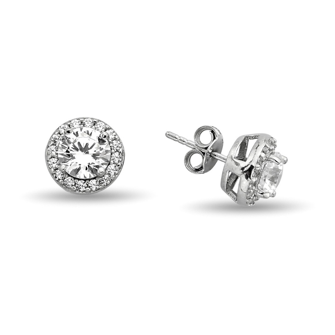 WHITE ROUND STUD EARRINGS ZIRCON