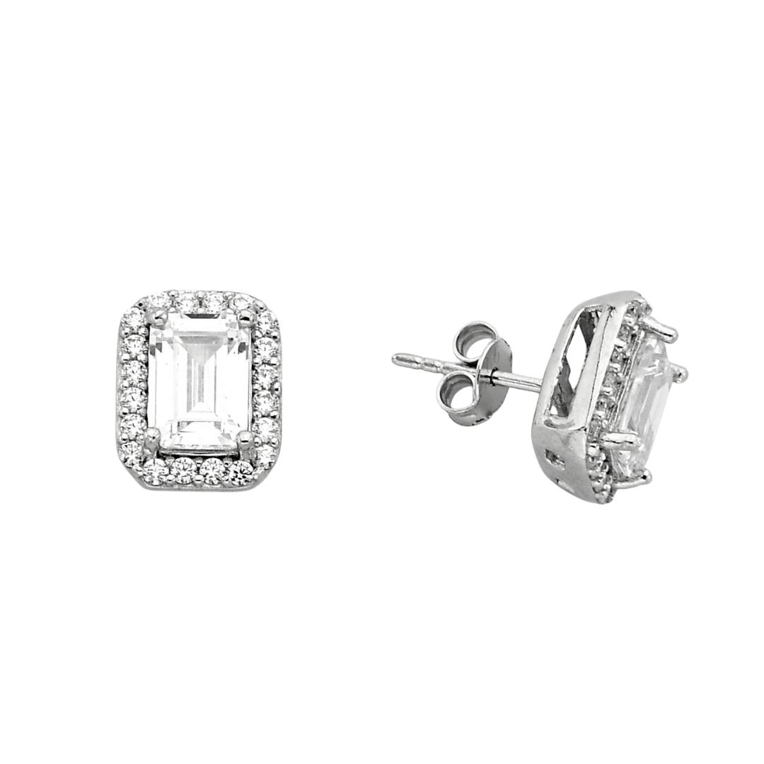 WHITE RECTANGULAR STITCHED EARRINGS ZIRCON