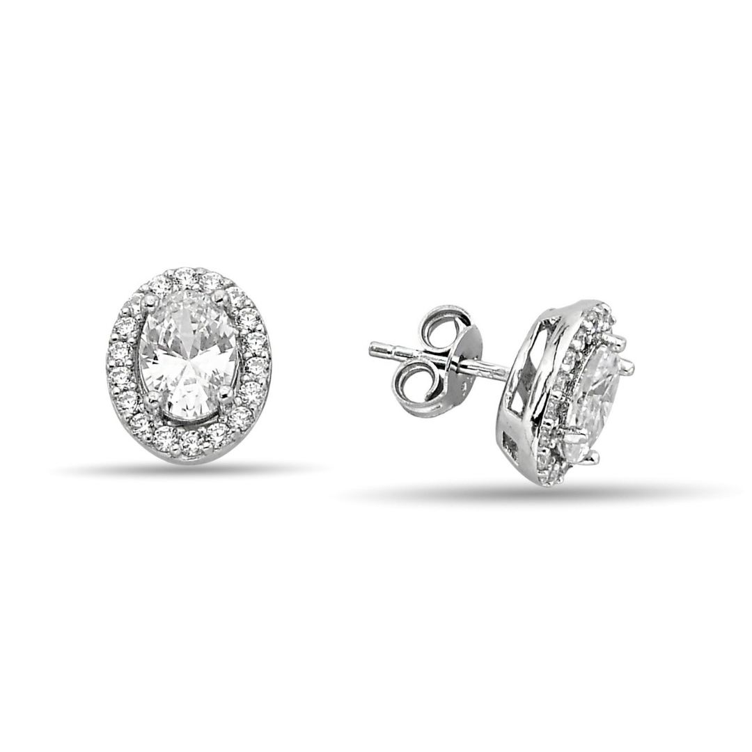 WHITE OVAL STITCH EARRINGS ZIRCON