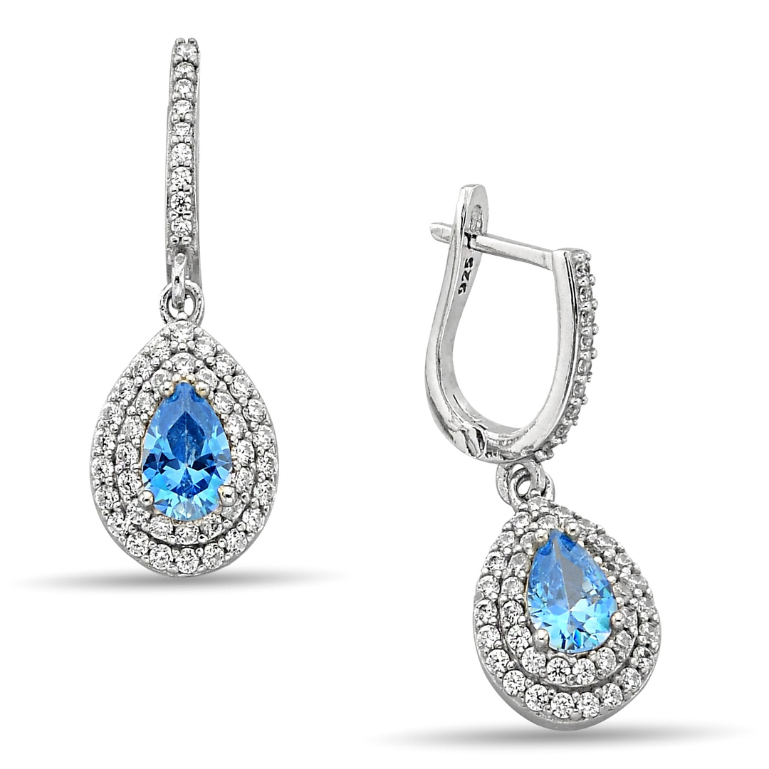 BLUE DROP HANGING ZIRCON EARRINGS
