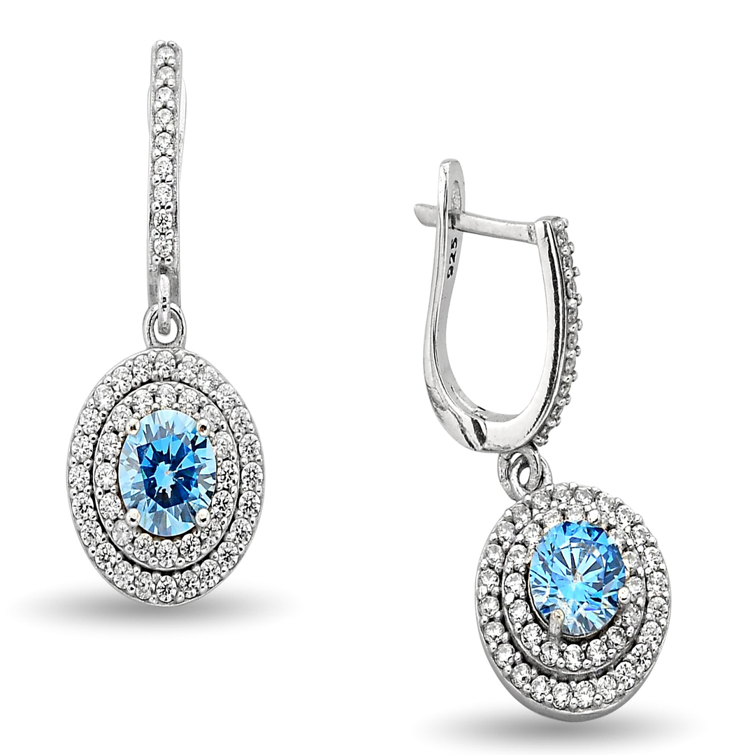BLUE ROUND HANGING ZIRCON EARRINGS