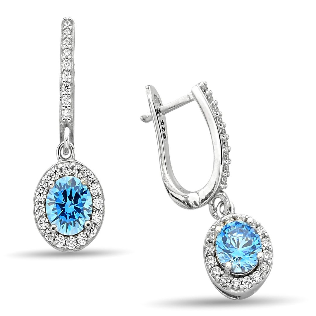 BLUE ROUND HANGING ZIRCON EARRINGS