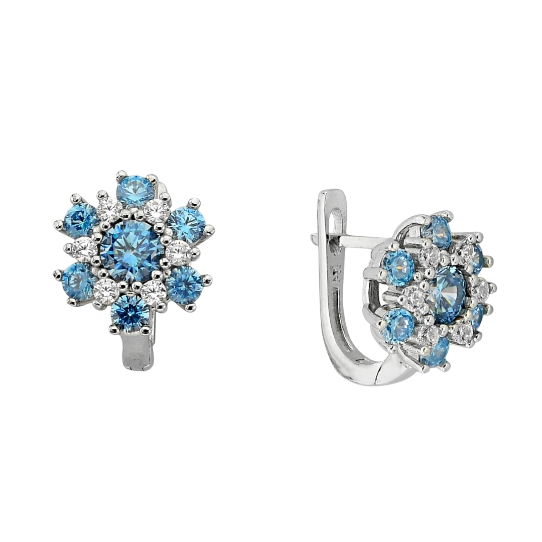 BLUE FLOWER HANGING ZIRCON EARRINGS