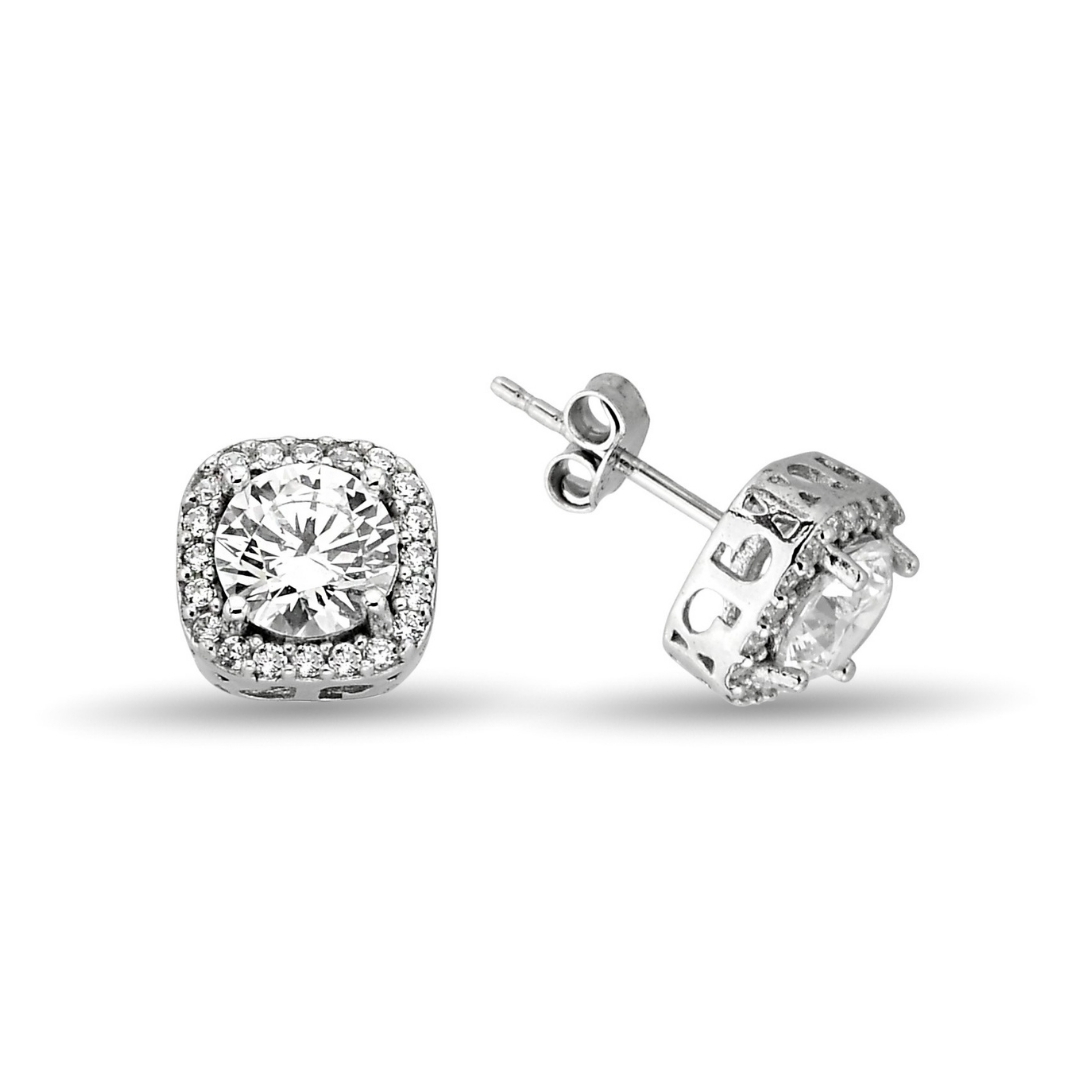 WHITE SQUARE STUD EARRINGS ZIRCON