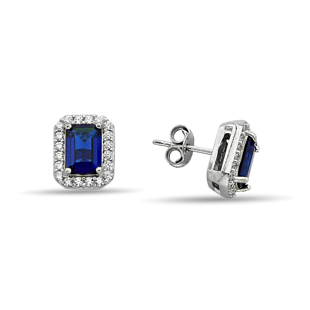 BLUE RECTANGULAR STITCH EARRINGS ZIRCON