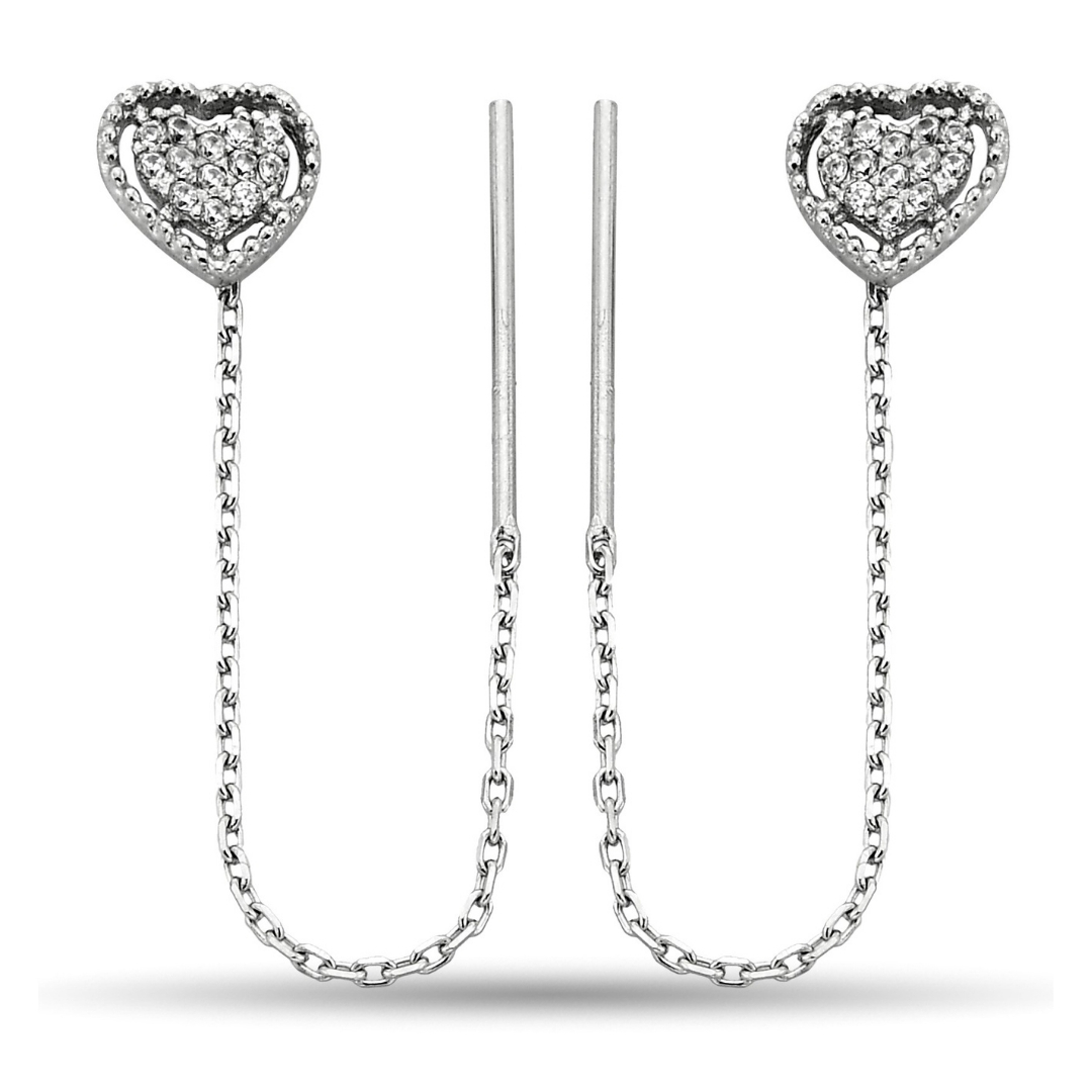 CHAINED HEART ZIRCON EARRINGS