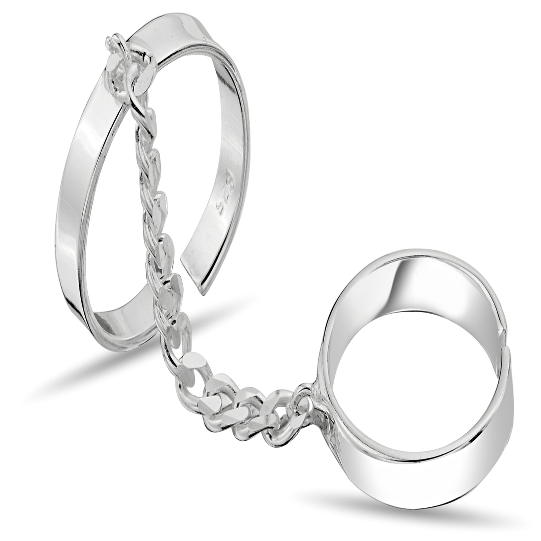 STONELESS RING WITH CHAIN ​​AND DOUBLE RINGS